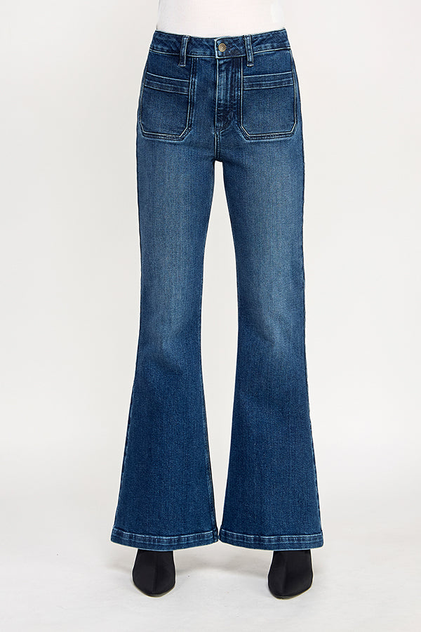 HIGH RISE FLARE JEANS IN MEDIUM DARK (P-SP-P102)