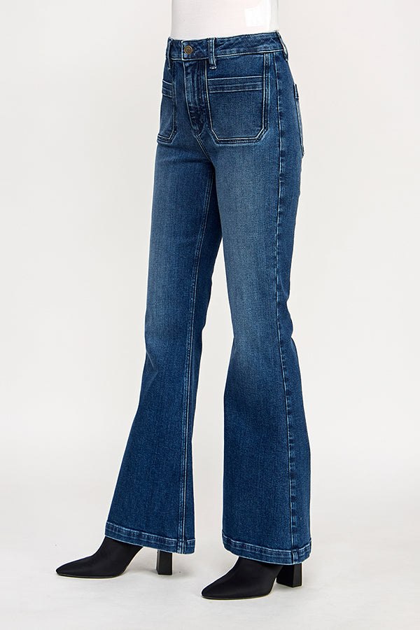 HIGH RISE FLARE JEANS IN MEDIUM DARK (P-SP-P102)