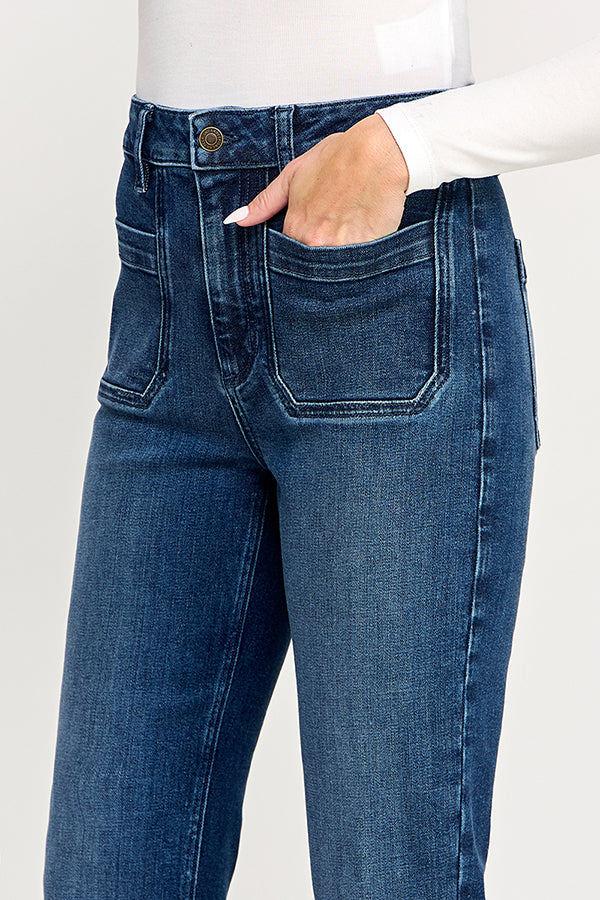 HIGH RISE FLARE JEANS IN MEDIUM DARK (P-SP-P102)