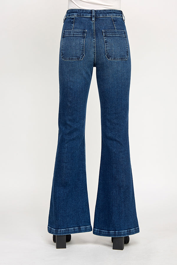 HIGH RISE FLARE JEANS IN MEDIUM DARK (P-SP-P102)