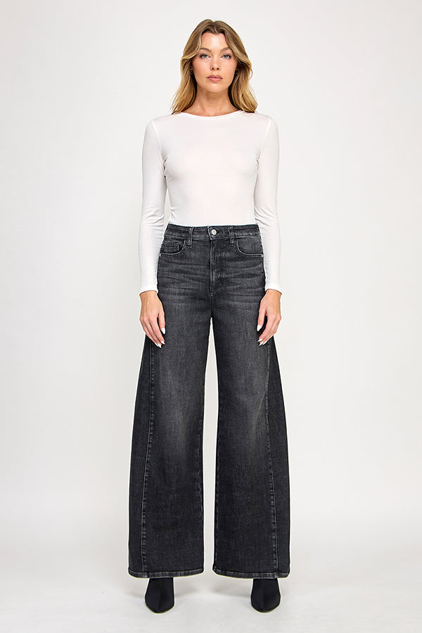 HIGH RISE WIDE LEG JEANS IN BLACK (P-SP-P111BK)