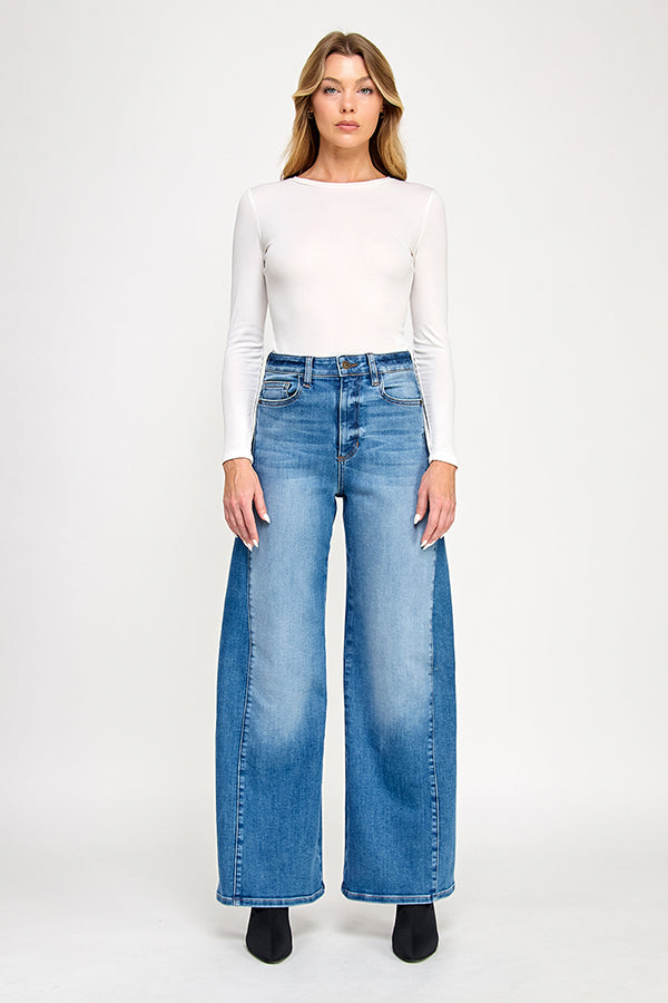HIGH RISE WIDE LEG JEANS IN MEDIUM (P-SP-P111BL)
