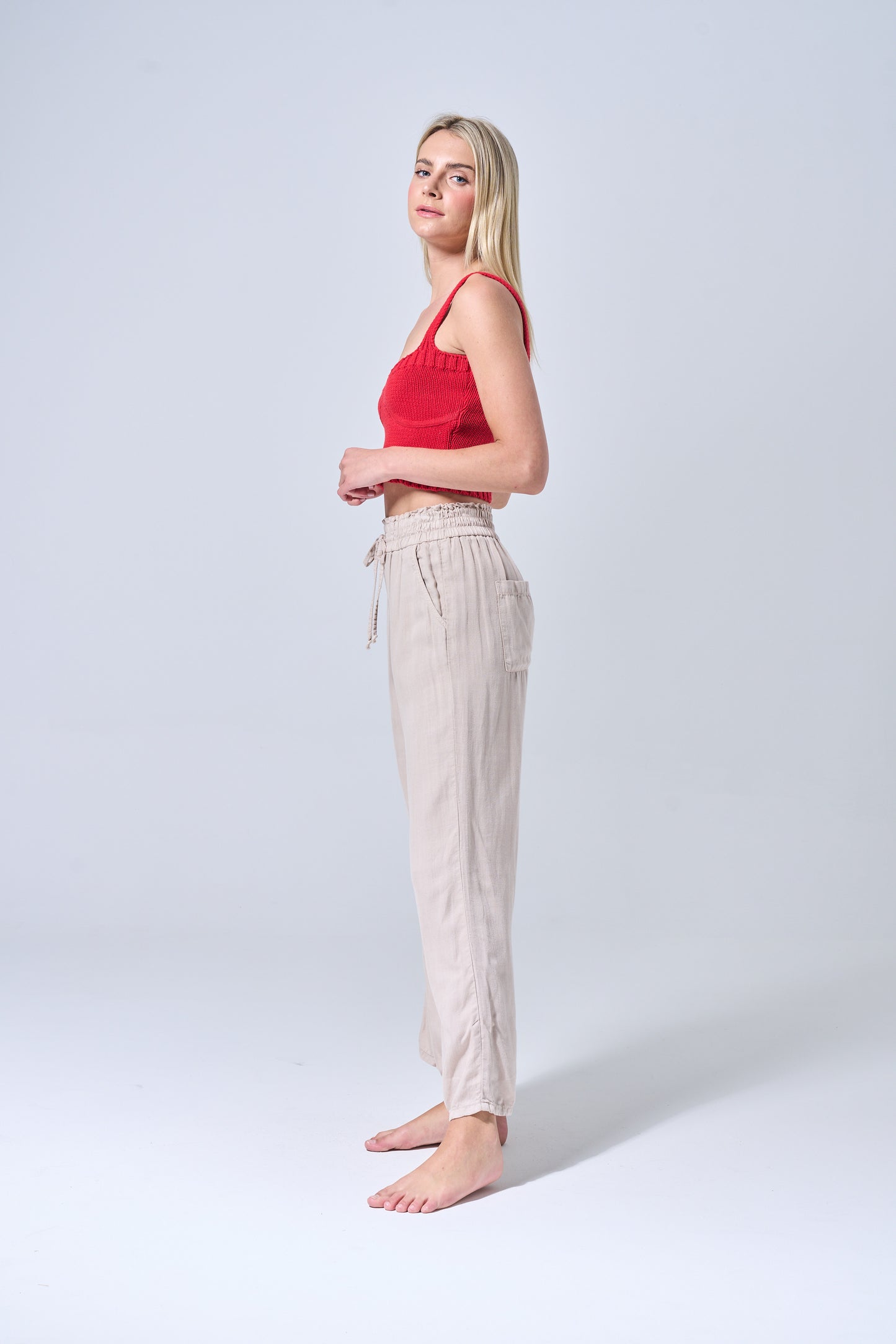 ♡SUPER SALE♡ HIGH RISE WIDE STRAIGHT TIE WAIST LOOSE LINEN PANTS IN GREY VIOLETA