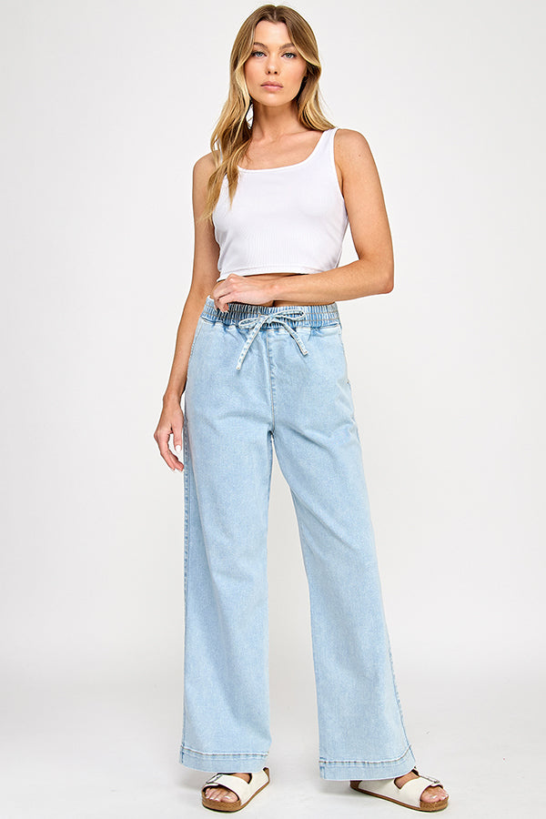 ♡20% OFF♡ HIGH RISE DRAWSTRING WIDE LEG JEANS IN LIGHT WASH