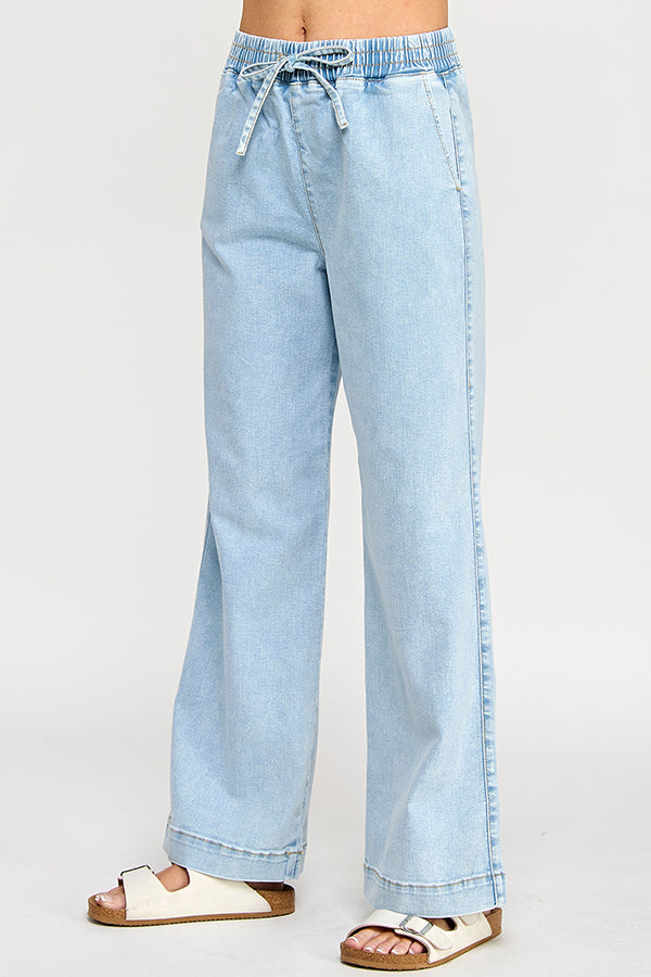 ♡20% OFF♡ HIGH RISE DRAWSTRING WIDE LEG JEANS IN LIGHT WASH