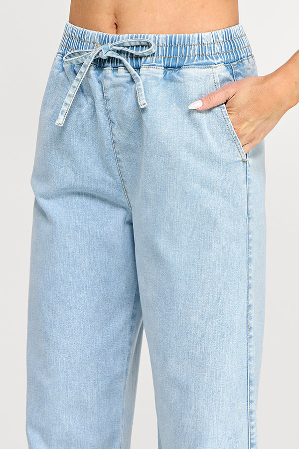♡20% OFF♡ HIGH RISE DRAWSTRING WIDE LEG JEANS IN LIGHT WASH