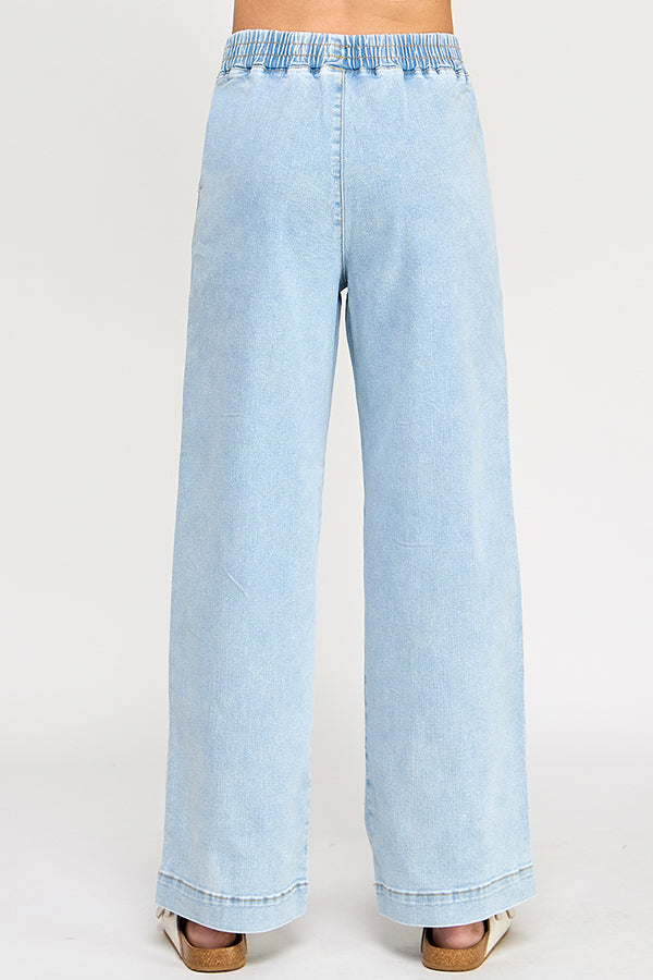 ♡20% OFF♡ HIGH RISE DRAWSTRING WIDE LEG JEANS IN LIGHT WASH