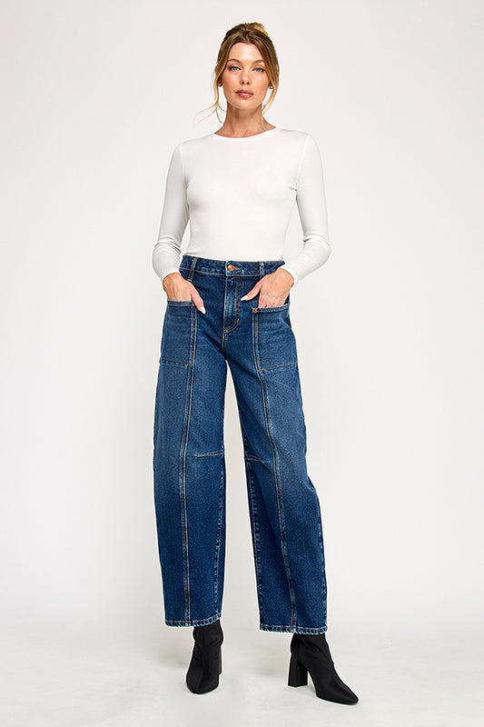 HIGH RISE BALLOON JEANS IN MEDIUM DARK (P-SP-P106CI)