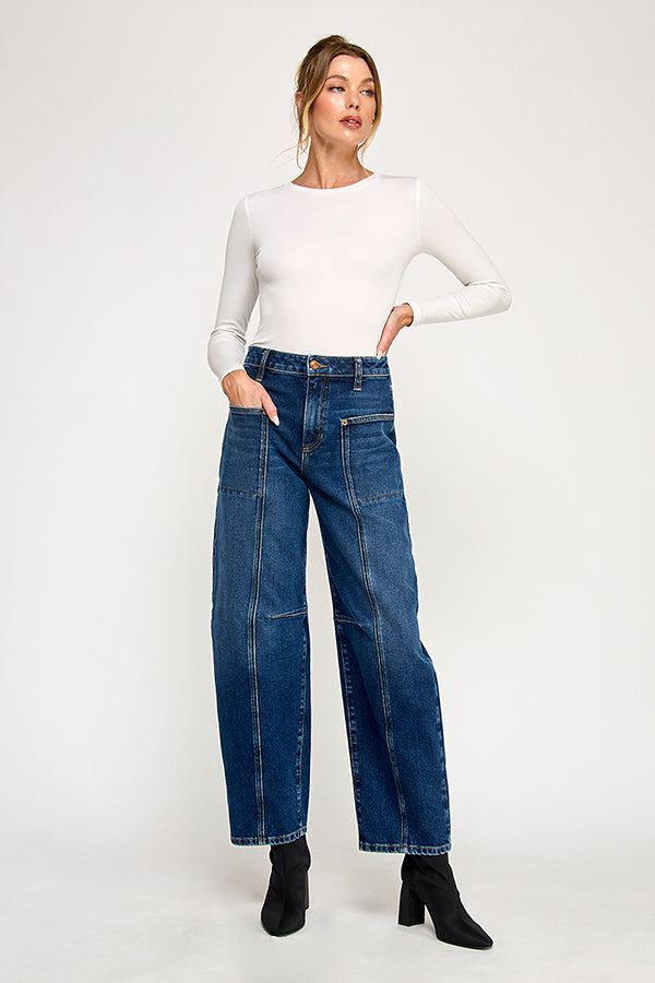 HIGH RISE BALLOON JEANS IN MEDIUM DARK (P-SP-P106CI)