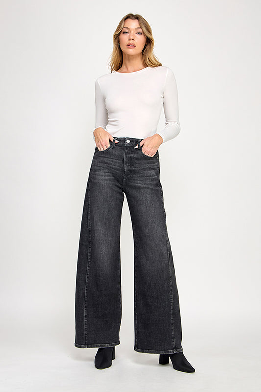 HIGH RISE WIDE LEG JEANS IN BLACK (P-SP-P111BK)