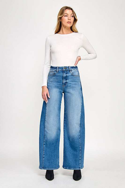HIGH RISE WIDE LEG JEANS IN MEDIUM (P-SP-P111BL)