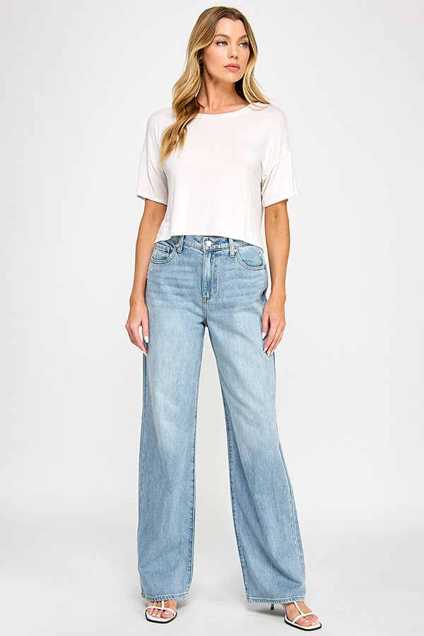 HIGH RISE WIDE LEG JEANS - MEDIUM LIGHT