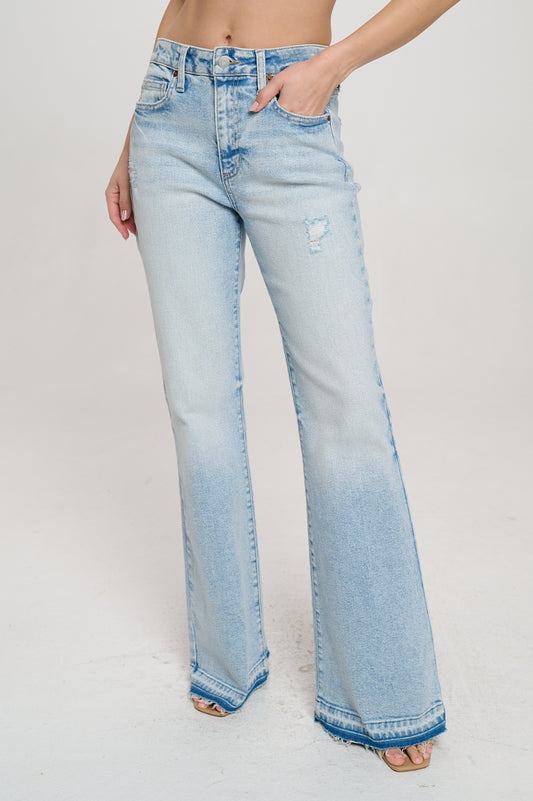 ♡20% OFF♡ HIGH RISE COMFORT STRETCH FLARE JEANS WITH RELEASE HEM IN SUPER LIGHT