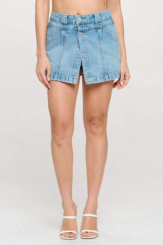★NEW★ HIGH RISE DENIM MINI SKORT IN MEDIUM LIGHT WASH